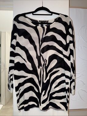 Mango Black & White Zebra-Print Boatneck Tunic